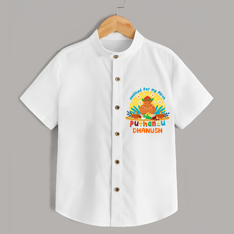 Elevate your wardrobe with "Exited For My 1st Puthandu"  Customised Shirt for Kids - WHITE - 0 - 6 Months Old (Chest 21")