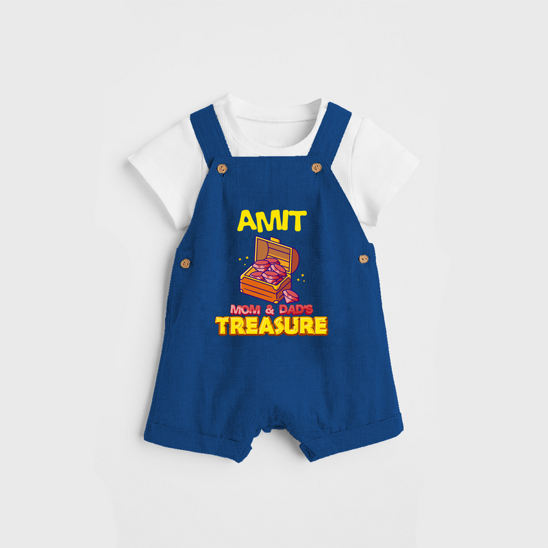 Transform Your Little Mans Look With "Mom & Dad Treasure" Customized Dungaree set - COBALT BLUE - 0 - 5 Months Old (Chest 18")