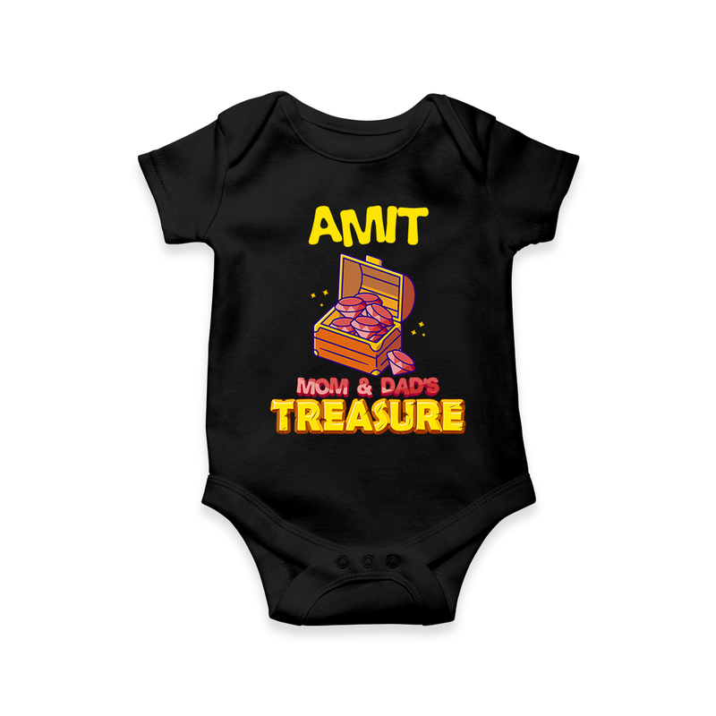 Transform Your Little Mans Look With "Mom & Dad Treasure" Casual Romper - BLACK - 0 - 3 Months Old (Chest 16")