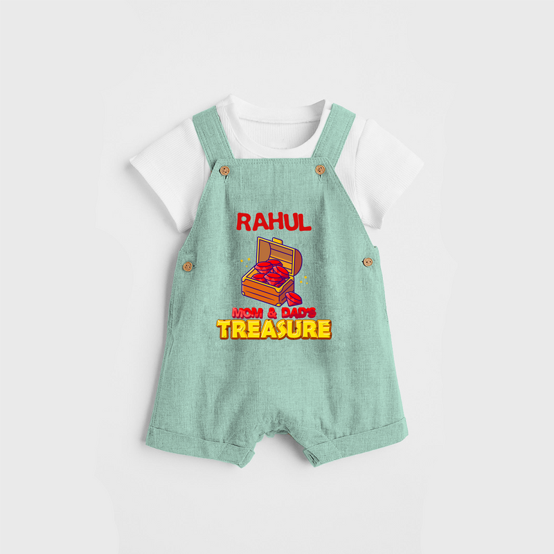 Transform Your Little Mans Look With "Mom & Dad Treasure" Customized Dungaree set - MINT GREEN - 0 - 5 Months Old (Chest 18")