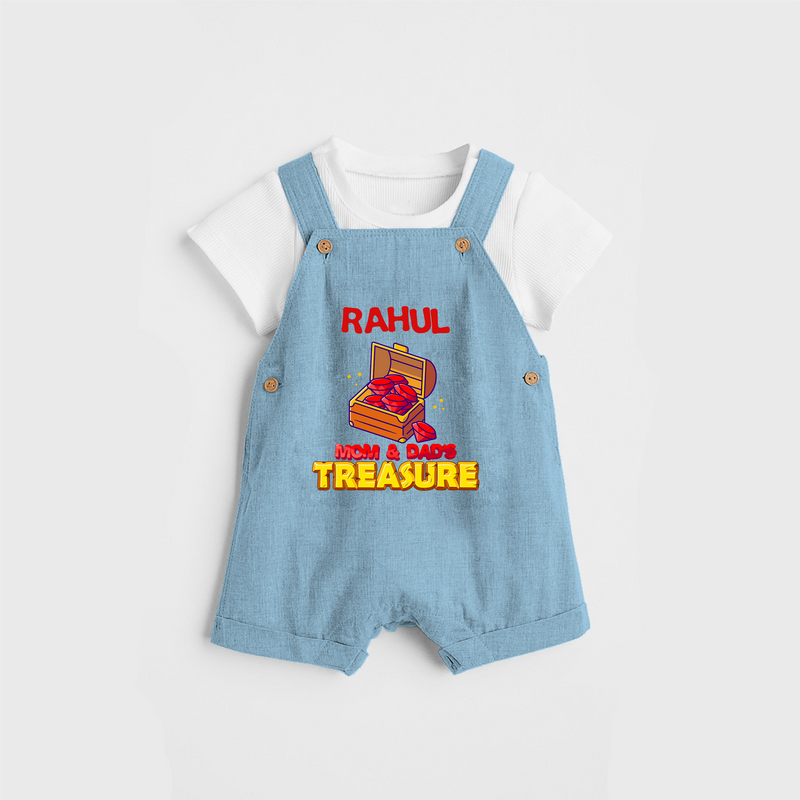 Transform Your Little Mans Look With "Mom & Dad Treasure" Customized Dungaree set - SKY BLUE - 0 - 5 Months Old (Chest 18")