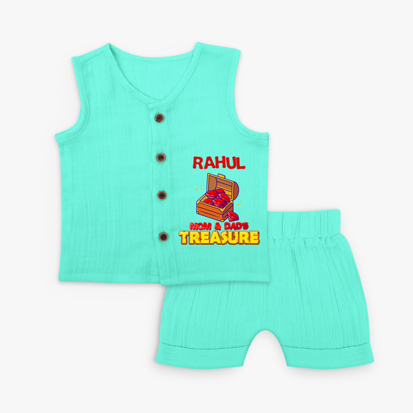 Transform Your Little Mans Look With "Mom & Dad Treasure" Customized Jabla set - AQUA GREEN - 0 - 3 Months Old (Chest 9.8")