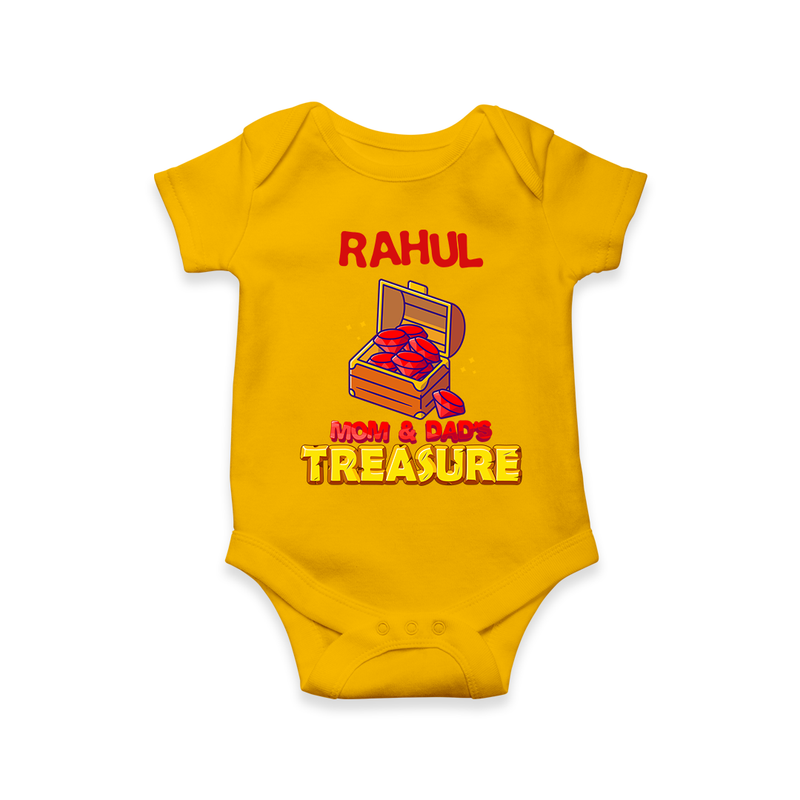 Transform Your Little Mans Look With "Mom & Dad Treasure" Casual Romper - CHROME YELLOW - 0 - 3 Months Old (Chest 16")