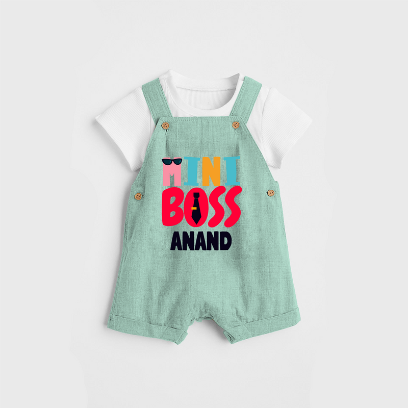 Upgrade Your Boys Wardrobe With Our "Mini Boss" Customized Dungaree set - MINT GREEN - 0 - 5 Months Old (Chest 18")