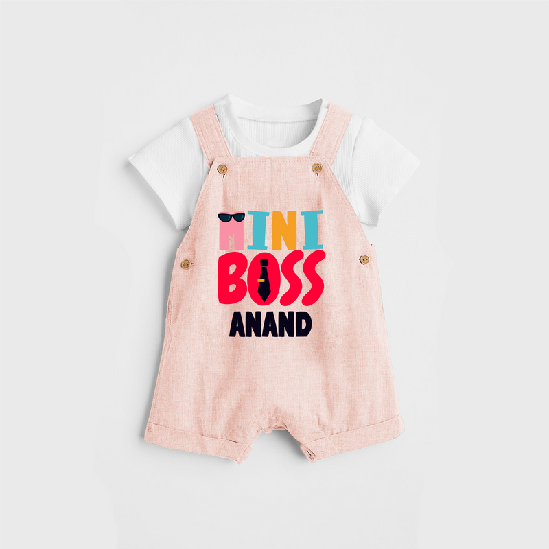 Upgrade Your Boys Wardrobe With Our "Mini Boss" Customized Dungaree set - PEACH - 0 - 5 Months Old (Chest 18")