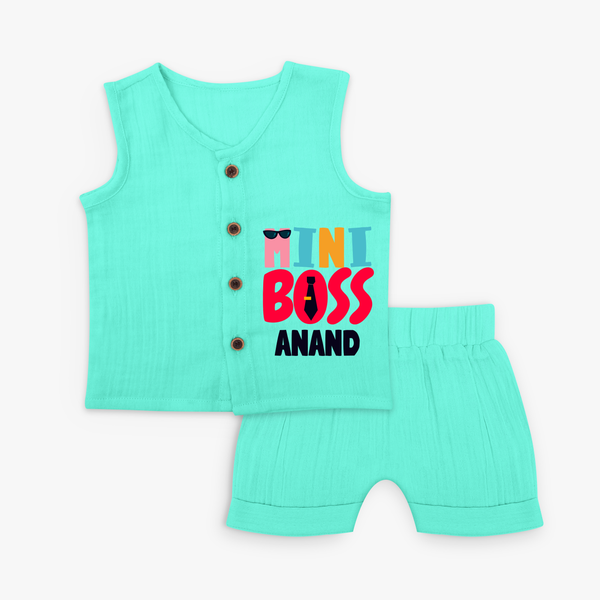 Upgrade Your Boys Wardrobe With Our "Mini Boss" Customized Jabla set - AQUA GREEN - 0 - 3 Months Old (Chest 9.8")