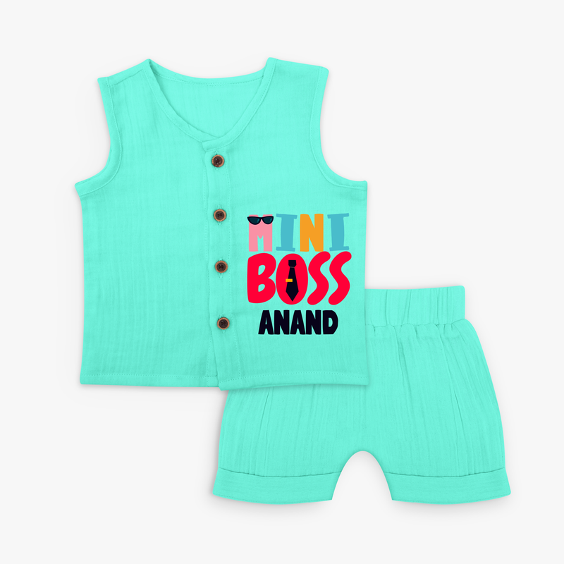 Upgrade Your Boys Wardrobe With Our "Mini Boss" Customized Jabla set - AQUA GREEN - 0 - 3 Months Old (Chest 9.8")