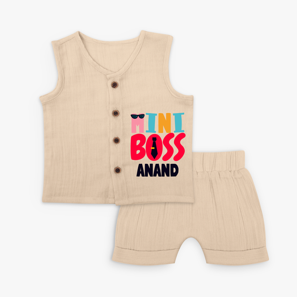 Upgrade Your Boys Wardrobe With Our "Mini Boss" Customized Jabla set - CREAM - 0 - 3 Months Old (Chest 9.8")