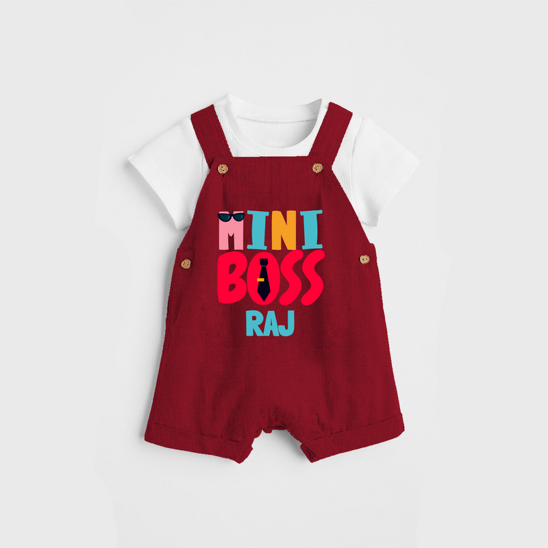 Upgrade Your Boys Wardrobe With Our "Mini Boss" Customized Dungaree set - RED - 0 - 5 Months Old (Chest 18")