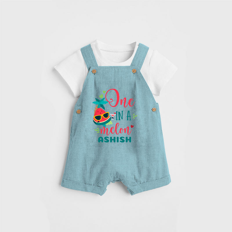 Let Your Kids Personality Shine With Our Collection of "One in a Melon" Customized Dungaree set - ARCTIC BLUE - 0 - 5 Months Old (Chest 18")