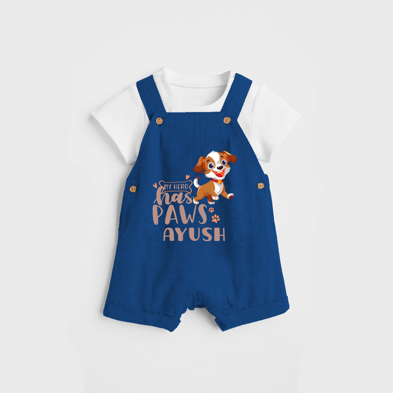 Elevate Your Sons Casual Wardrobe With Our "My Hero Has Paws" Customized Dungaree set - COBALT BLUE - 0 - 5 Months Old (Chest 18")