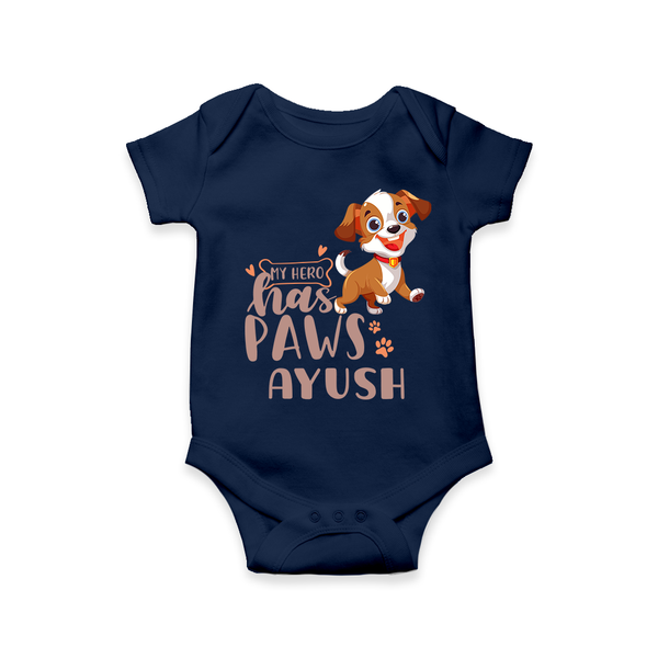 Elevate Your Sons Casual Wardrobe With Our "My Hero Has Paws" Romper - NAVY BLUE - 0 - 3 Months Old (Chest 16")