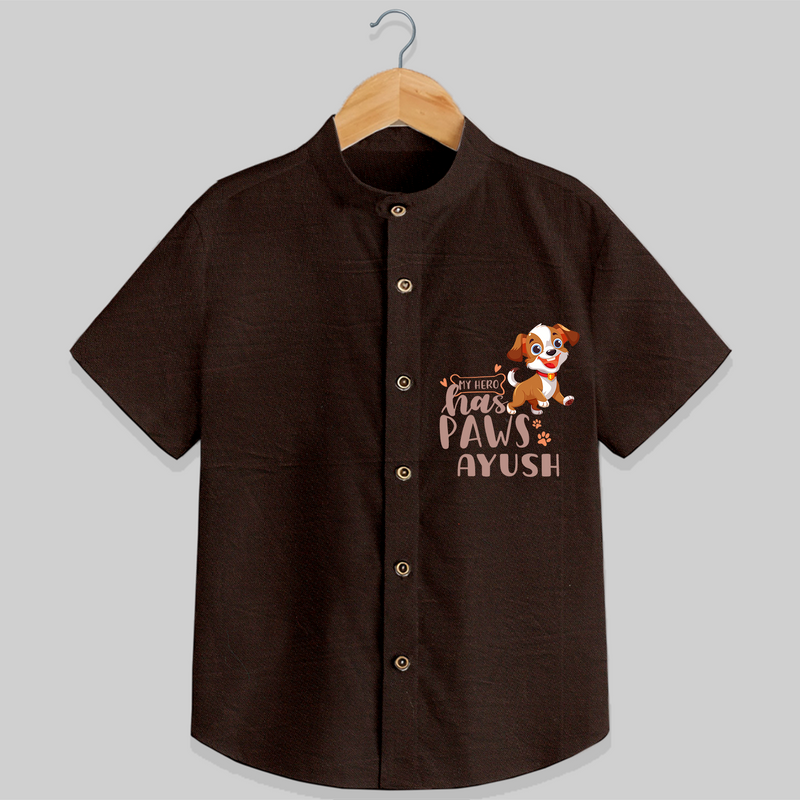 Elevate Your Sons Casual Wardrobe With Our "My Hero Has Paws" shirts - CHOCOLATE BROWN - 0 - 6 Months Old (Chest 21")