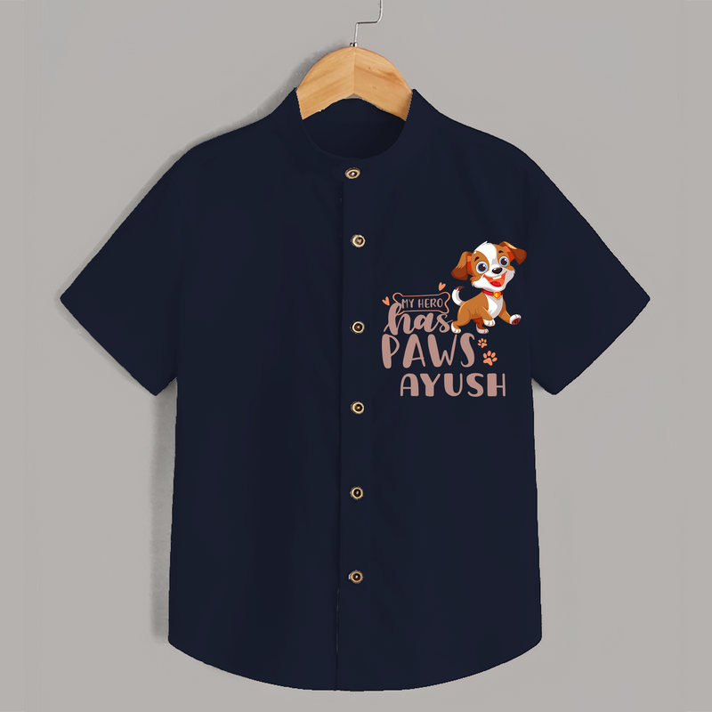 Elevate Your Sons Casual Wardrobe With Our "My Hero Has Paws" shirts - NAVY BLUE - 0 - 6 Months Old (Chest 21")