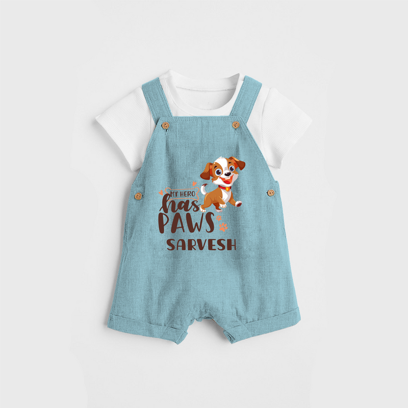 Elevate Your Sons Casual Wardrobe With Our "My Hero Has Paws" Customized Dungaree set - ARCTIC BLUE - 0 - 5 Months Old (Chest 18")