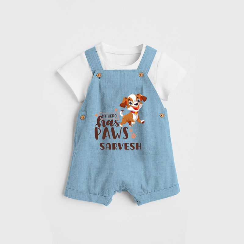 Elevate Your Sons Casual Wardrobe With Our "My Hero Has Paws" Customized Dungaree set - SKY BLUE - 0 - 5 Months Old (Chest 18")