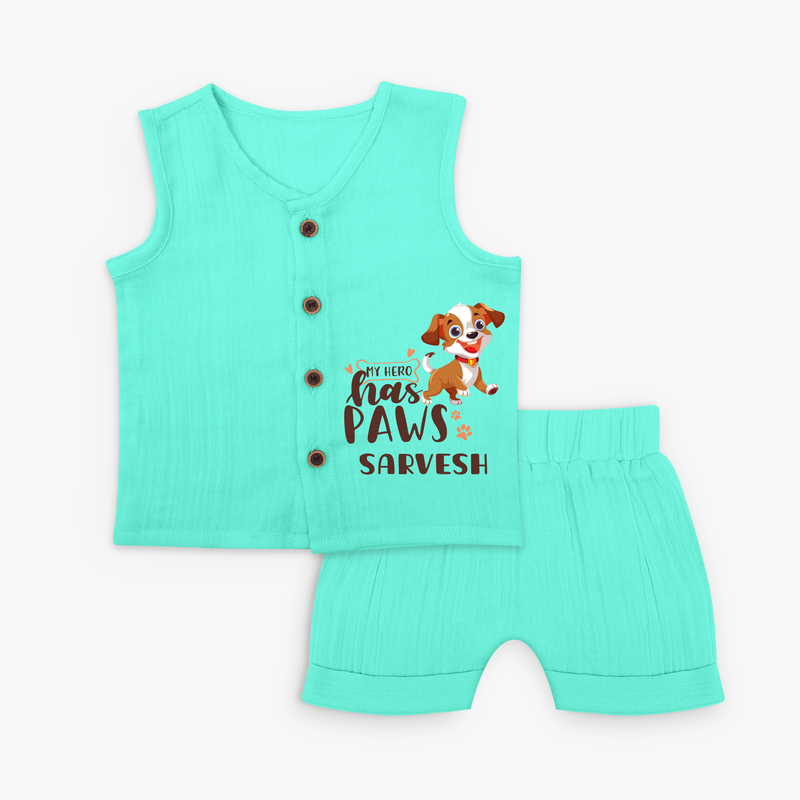 Elevate Your Sons Casual Wardrobe With Our "My Hero Has Paws" Customized Jabla set - AQUA GREEN - 0 - 3 Months Old (Chest 9.8")