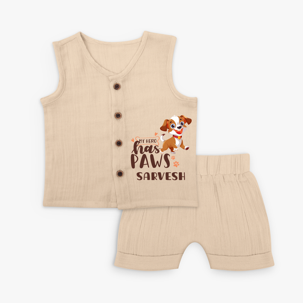 Elevate Your Sons Casual Wardrobe With Our "My Hero Has Paws" Customized Jabla set - CREAM - 0 - 3 Months Old (Chest 9.8")