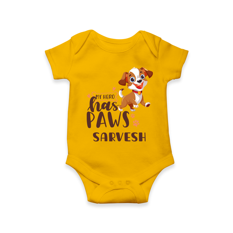 Elevate Your Sons Casual Wardrobe With Our "My Hero Has Paws" Romper - CHROME YELLOW - 0 - 3 Months Old (Chest 16")