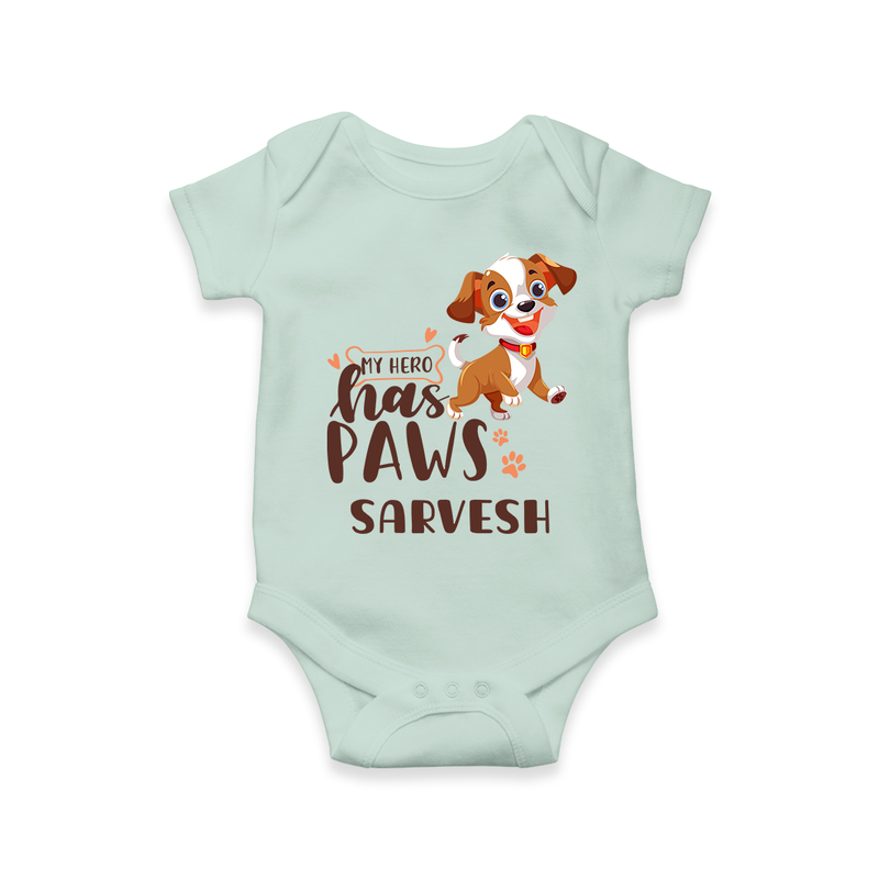 Elevate Your Sons Casual Wardrobe With Our "My Hero Has Paws" Romper - MINT GREEN - 0 - 3 Months Old (Chest 16")