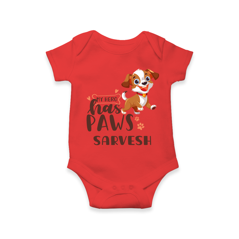 Elevate Your Sons Casual Wardrobe With Our "My Hero Has Paws" Romper - RED - 0 - 3 Months Old (Chest 16")