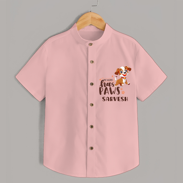 Elevate Your Sons Casual Wardrobe With Our "My Hero Has Paws" shirts - PEACH - 0 - 6 Months Old (Chest 21")