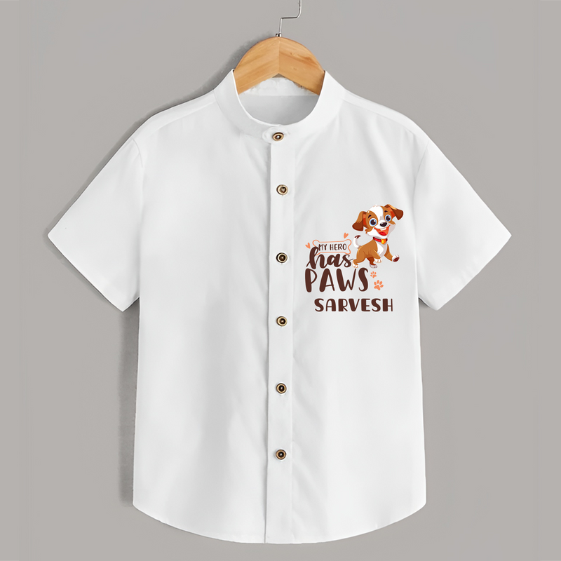 Elevate Your Sons Casual Wardrobe With Our "My Hero Has Paws" shirts - WHITE - 0 - 6 Months Old (Chest 21")
