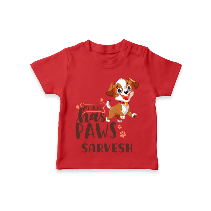 Elevate Your Sons Casual Wardrobe With Our "My Hero Has Paws" T-Shirts - RED - 0 - 5 Months Old (Chest 17")