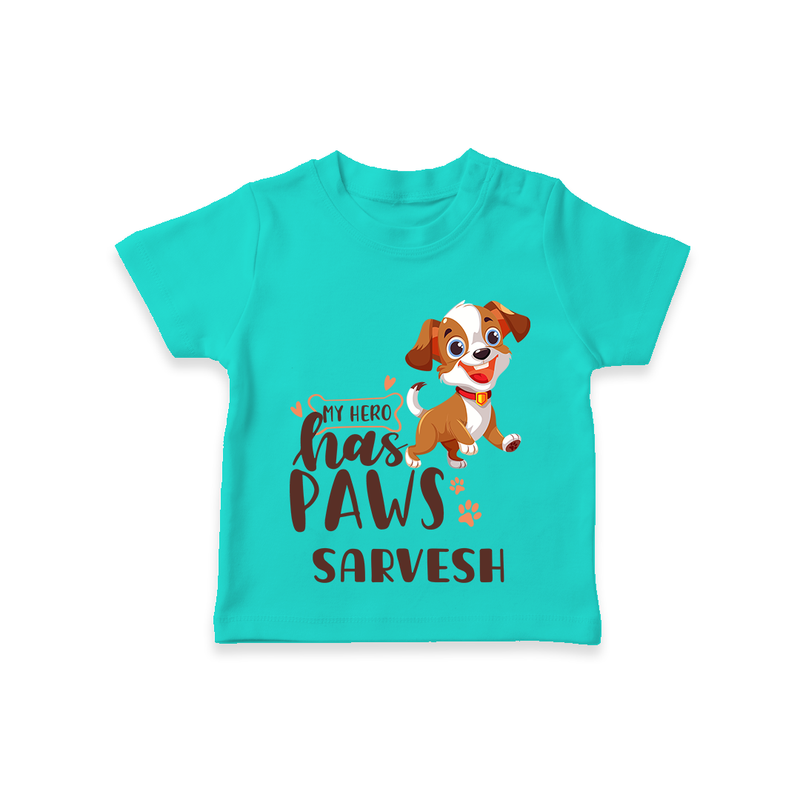 Elevate Your Sons Casual Wardrobe With Our "My Hero Has Paws" T-Shirts - TEAL - 0 - 5 Months Old (Chest 17")