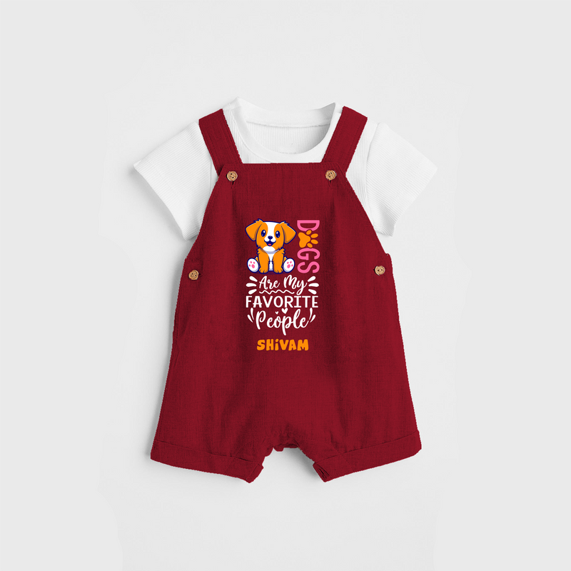 Keep it Playful And Stylish With Our Range of "Dogs Are My Favorite People" Customized Dungaree set - RED - 0 - 5 Months Old (Chest 18")