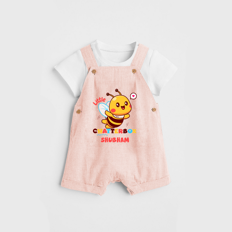 Transform Your Boys Look With The Addition of Our "Chatterbox " Customized Dungaree set - PEACH - 0 - 5 Months Old (Chest 18")