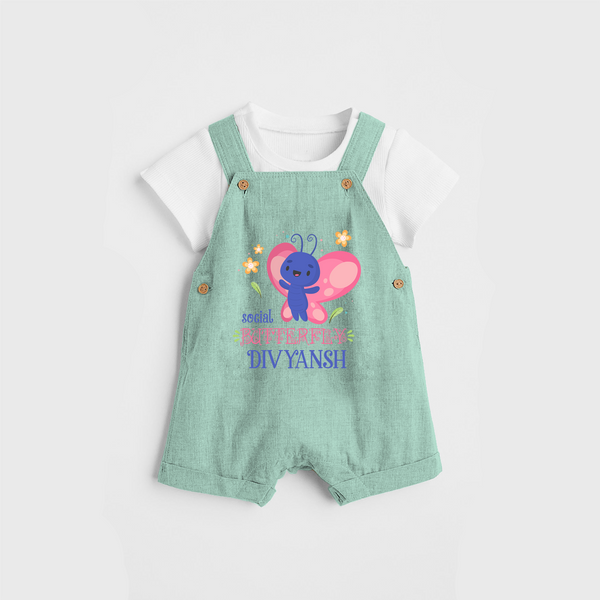 Keep Them Looking Cool And Comfortable With "Social Butterfly" Themed Customized Dungaree set - MINT GREEN - 0 - 5 Months Old (Chest 18")