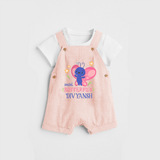 Keep Them Looking Cool And Comfortable With "Social Butterfly" Themed Customized Dungaree set - PEACH - 0 - 5 Months Old (Chest 18")