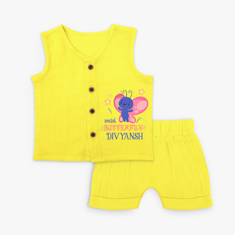 Keep Them Looking Cool And Comfortable With "Social Butterfly" Themed Customized Jabla set - YELLOW - 0 - 3 Months Old (Chest 9.8")