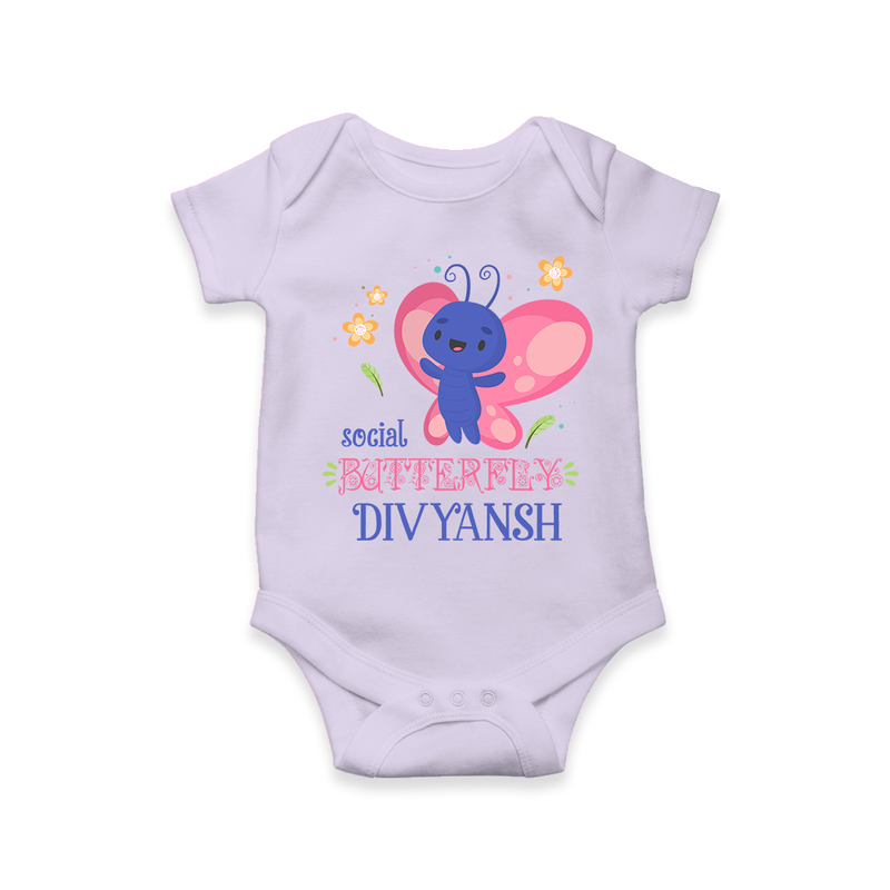 Keep Them Looking Cool And Comfortable With "Social Butterfly" Themed Customized Romper - LILAC - 0 - 3 Months Old (Chest 16")