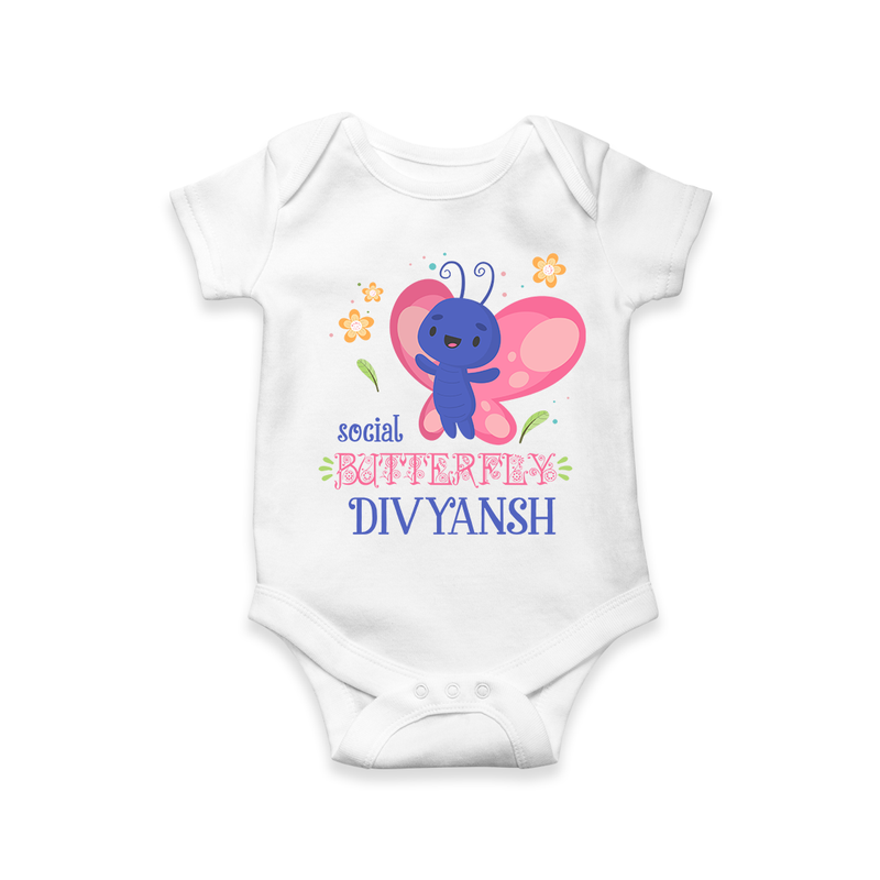 Keep Them Looking Cool And Comfortable With "Social Butterfly" Themed Customized Romper - WHITE - 0 - 3 Months Old (Chest 16")