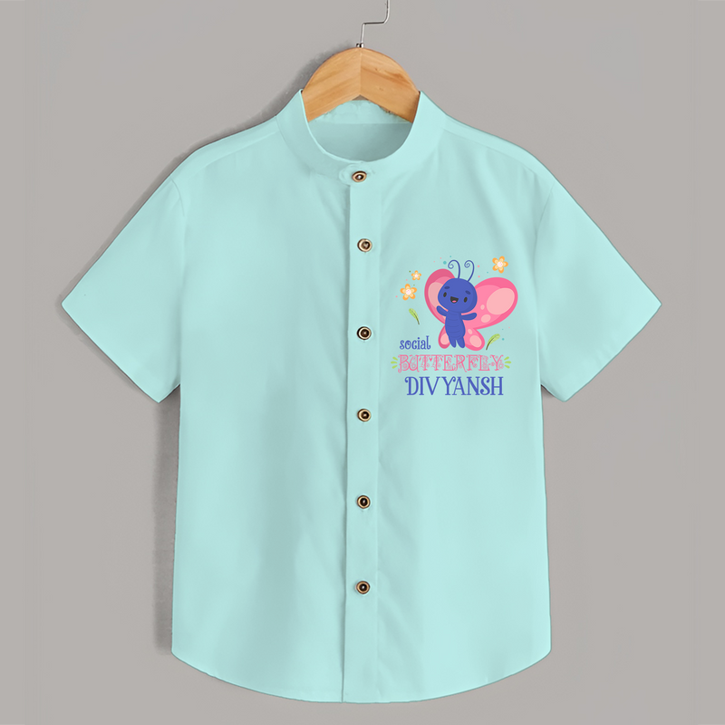 Keep Them Looking Cool And Comfortable With "Social Butterfly" Themed Casual Shirt - ARCTIC BLUE - 0 - 6 Months Old (Chest 21")