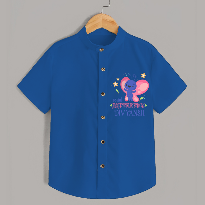 Keep Them Looking Cool And Comfortable With "Social Butterfly" Themed Casual Shirt - COBALT BLUE - 0 - 6 Months Old (Chest 21")
