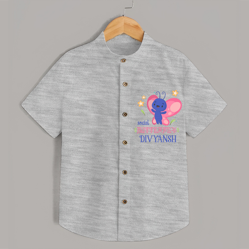 Keep Them Looking Cool And Comfortable With "Social Butterfly" Themed Casual Shirt - GREY MELANGE - 0 - 6 Months Old (Chest 21")