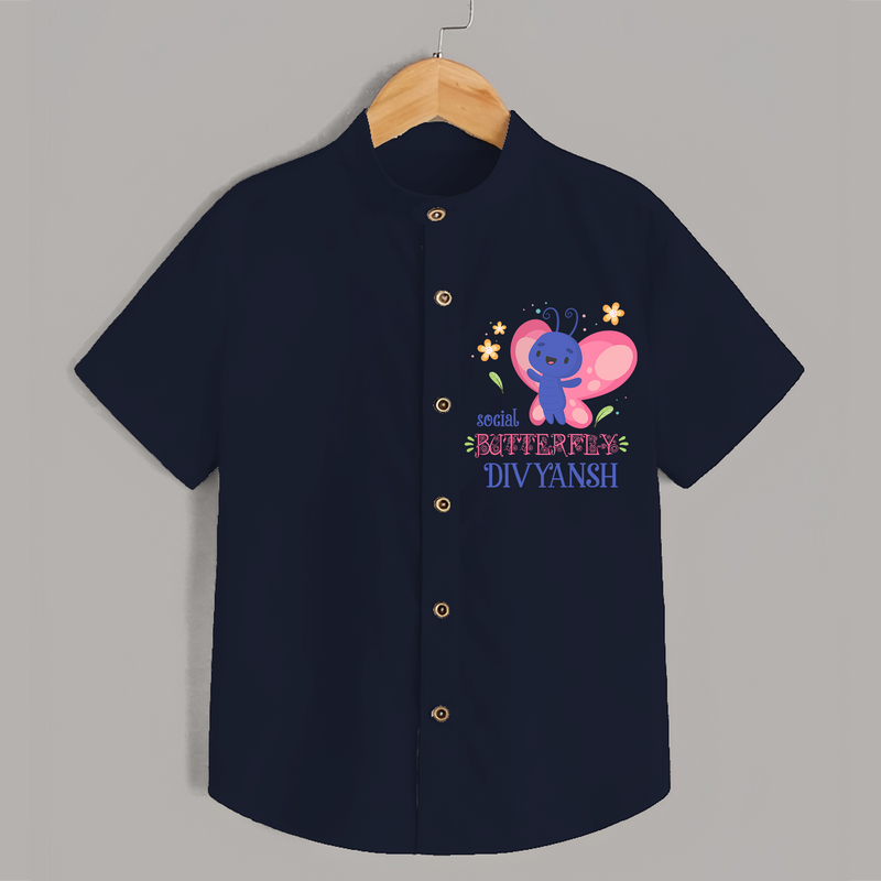 Keep Them Looking Cool And Comfortable With "Social Butterfly" Themed Casual Shirt - NAVY BLUE - 0 - 6 Months Old (Chest 21")