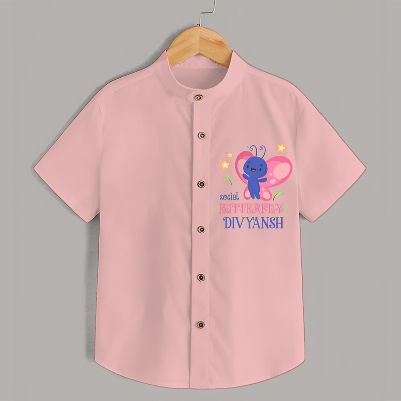 Keep Them Looking Cool And Comfortable With "Social Butterfly" Themed Casual Shirt - PEACH - 0 - 6 Months Old (Chest 21")