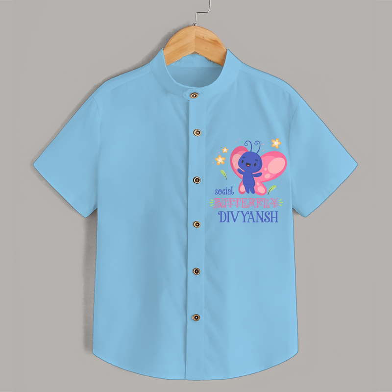Keep Them Looking Cool And Comfortable With "Social Butterfly" Themed Casual Shirt - SKY BLUE - 0 - 6 Months Old (Chest 21")