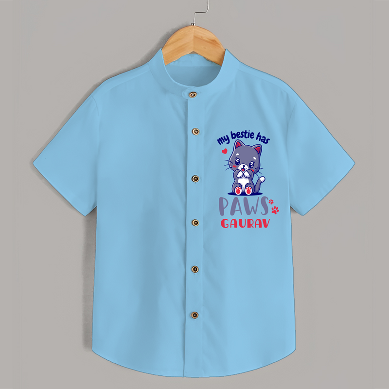 Keep Them Looking Cool And Comfortable With "My Bestie Has Paws" Trendy Casual Shirts. - SKY BLUE - 0 - 6 Months Old (Chest 21")