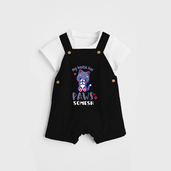 Keep Them Looking Cool And Comfortable With "My Bestie Has Paws" Trendy Customized Dungaree set - BLACK - 0 - 5 Months Old (Chest 18")