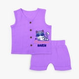 Make Dressing Up Fun And Enjoyable With "Meowsome"  Themed Customized Jabla set - PURPLE - 0 - 3 Months Old (Chest 9.8")