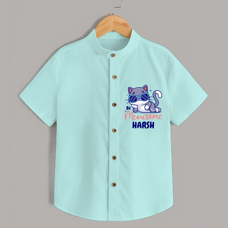 Make Dressing Up Fun And Enjoyable With "Meowsome"  Themed Casual Shirt - ARCTIC BLUE - 0 - 6 Months Old (Chest 21")