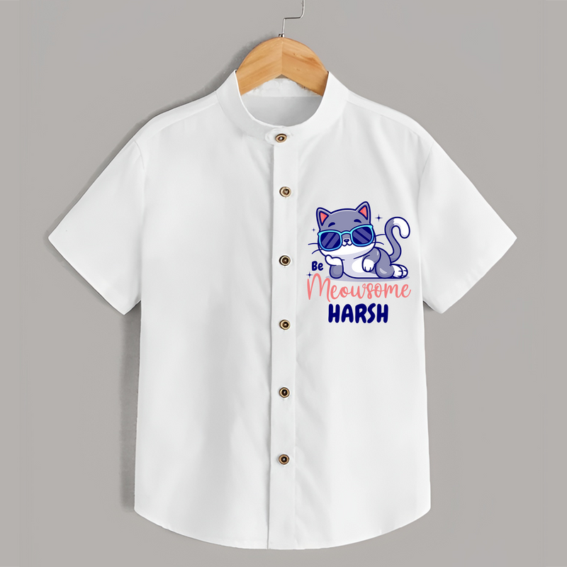 Make Dressing Up Fun And Enjoyable With "Meowsome"  Themed Casual Shirt - WHITE - 0 - 6 Months Old (Chest 21")