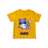 Make Dressing Up Fun And Enjoyable With "Meowsome"  Themed Casual T-Shirts - CHROME YELLOW - 0 - 5 Months Old (Chest 17")