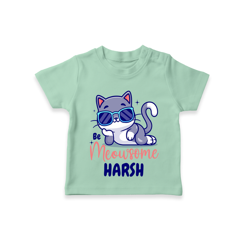 Make Dressing Up Fun And Enjoyable With "Meowsome"  Themed Casual T-Shirts - MINT GREEN - 0 - 5 Months Old (Chest 17")