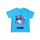 Make Dressing Up Fun And Enjoyable With "Meowsome"  Themed Casual T-Shirts - SKY BLUE - 0 - 5 Months Old (Chest 17")